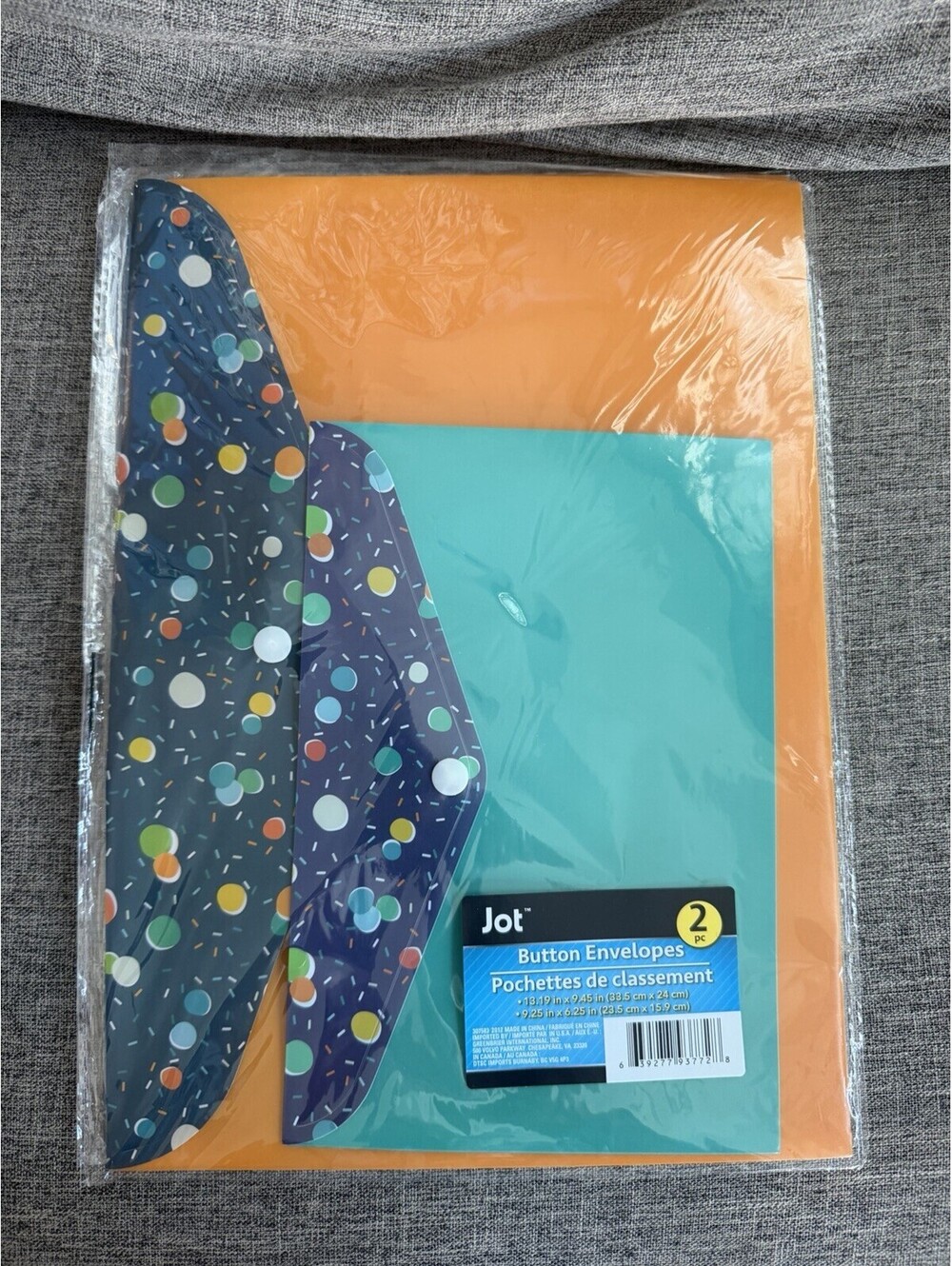 Jot Snap Button Envelopes 2 Count Orange Blue Dots 2 Sizes New